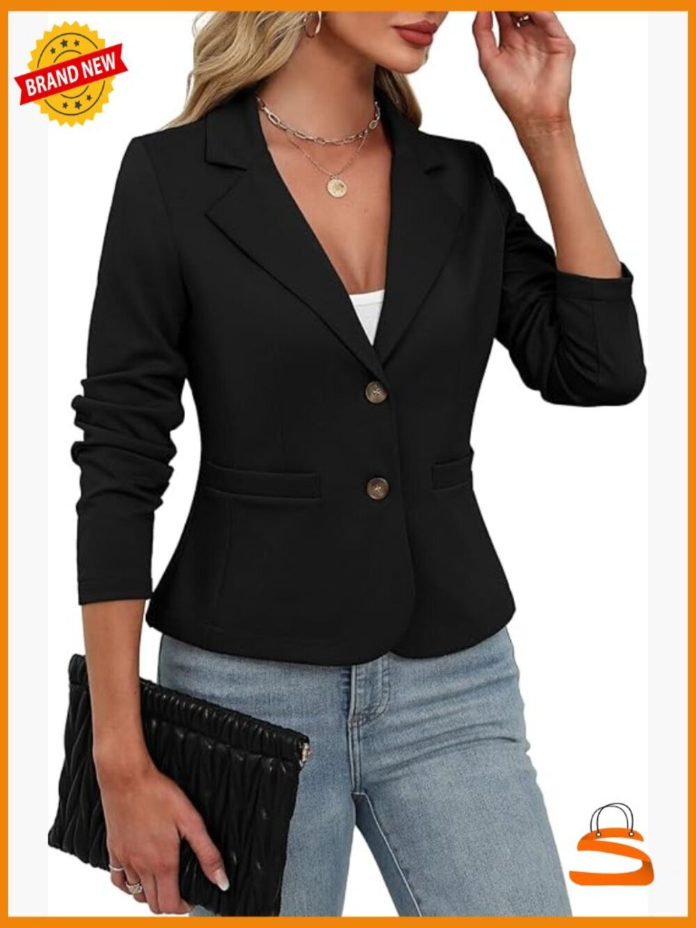Casual Stretchy Knit Blazer, Lightweight Slim Fit Jacket with Pockets